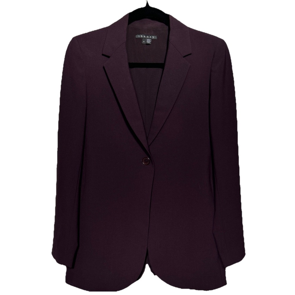 Theory Wool Blend One Button Blazer with Stealth Pockets‎ Burgundy Sz 0